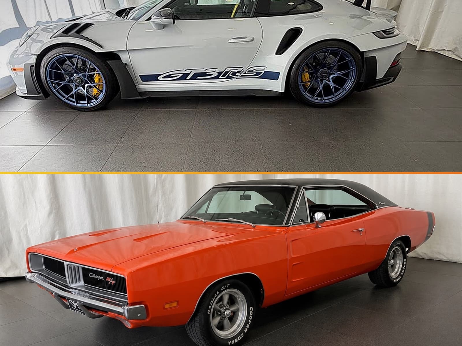 2025 Porsche 911 GT3 RS and 1969 Dodge Charger R/T — both grand prizes